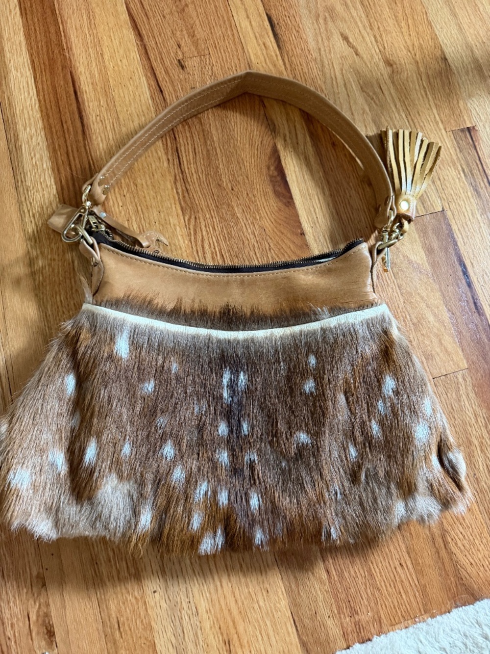 Nazneen  axis deer skin leather handbag. Bought at a art fair
